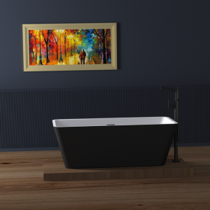 Evox Danae Rect Freestanding Bath w Overflow Matt Black 1685