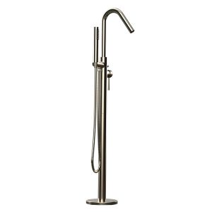 Nuvo Round Freestanding Bath Mixer with Hand Shower Brushed Nickel