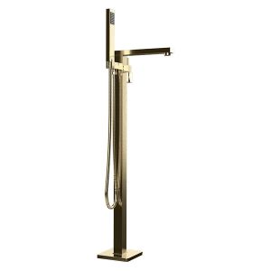 Nuvo Square Freestanding Bath Mixer with Hand Shower Brushed Gold